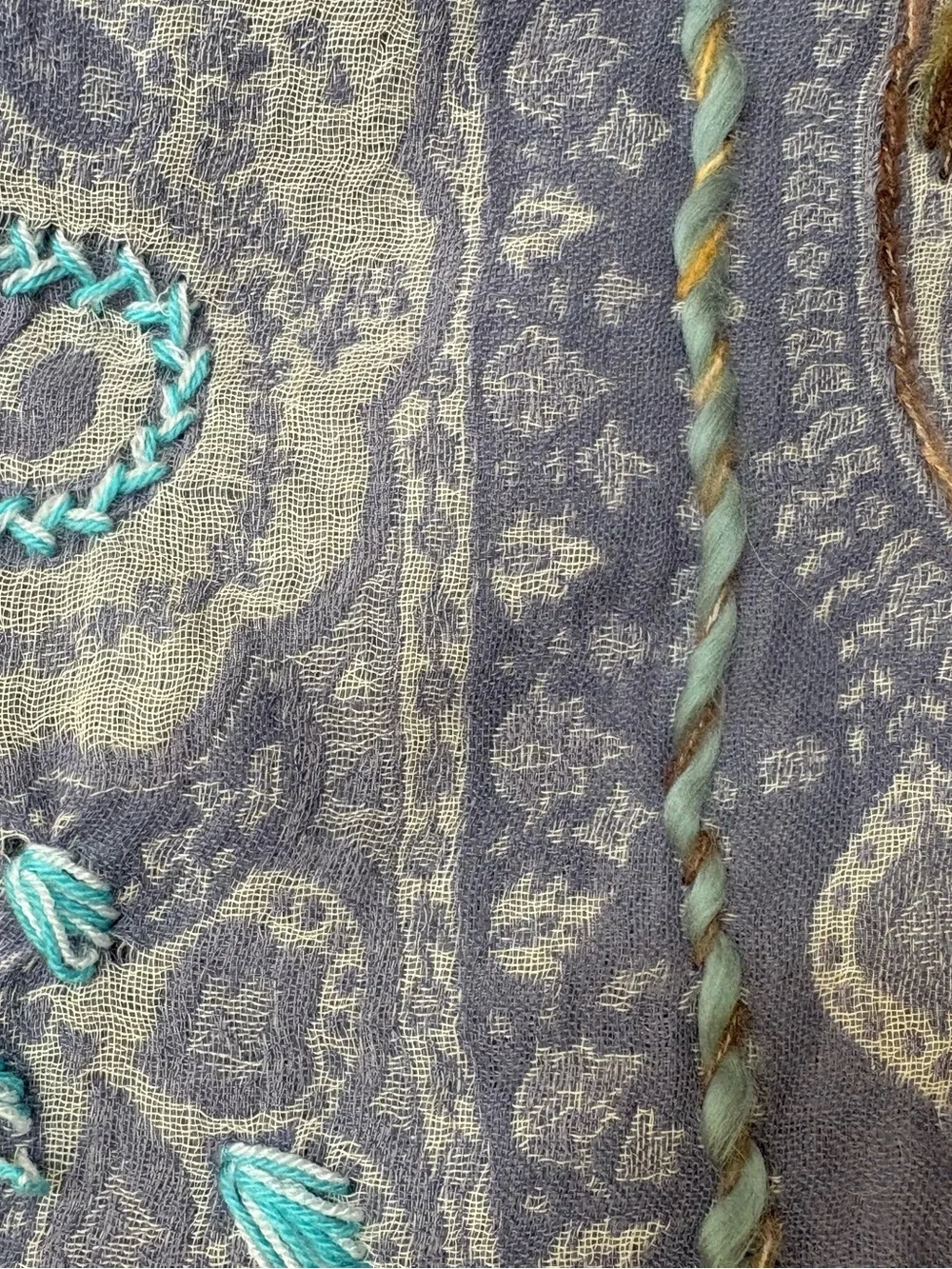 Hand Embroidered Wool Shawl/Wrap Violet Purple Wool Stitch on Paisley 29” x 66”